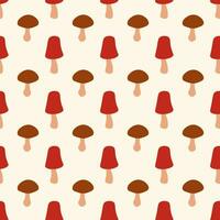 Seamless pattern with red and brown mushrooms. Vector flat background.