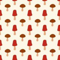 Seamless pattern with red and brown mushrooms. Vector flat background.