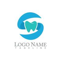 illustration logo letter s combination with tooth, negative space logo letter s and dental. vector