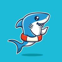 Vector illustration of cute shark with float tire