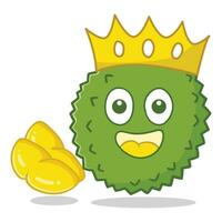 dibujos animados ilustración de Durian Fruta vistiendo un corona con un contento cara vector