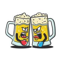 Illustration cartoon glasses beer with happy face good fight boxing for t shirt design and sticker vector