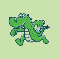 Vector illustration of running crocodile on green background