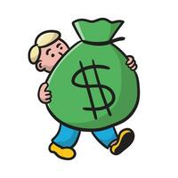 Vector illustration of man bring a bag money