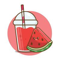 Illustration vector set of assorted fruit juices in glass with watermelon