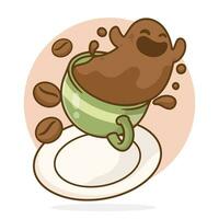 Vector coffee ghost cup floating with bean cartoon