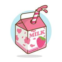 Illustration vector milk box strawberry flat design