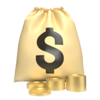 The Money Bag and gold coins for Business concept 3d rendering. png