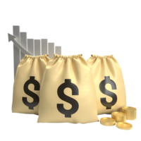 The Money Bag and gold coins for Business concept 3d rendering. png