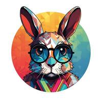 A View of a rabbit in a circle of colorful Stained Glass Illustration Design photo