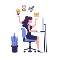 mobile assistant management, virtual assistant, multitasking people flat vector illustration design