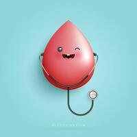 Cartoon blood character and medical doctor stethoscope for health care, hospital. pulse heartbeat. vector design.