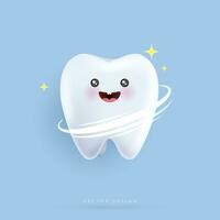 Realistic happy tooth vector illustration. cartoon dental character. cute dentist mascot. oral health and dental inspection teeth. medical dentist tool. vector design.