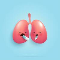 Cartoon lungs is sick and taking medicine character concept. negative effect of viruses, germs and bacteria on the human lungs for medical. vector design.