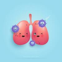 Cartoon lungs infected by virus or Germs. lungs infected with tubercle. health care, prevention disease concept. espiratory system infection. vector design.