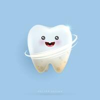 Set of dental cleaning and whitening teeth concept. comparison of clean and dirty tooth. dental health and oral hygiene poster for dentistry. examination teeth, whitening and repair. vector design.