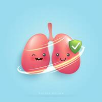 Cartoon healthy and strong lungs character concept. funny cute smiling happy lungs for medical apps and websites. vector design.