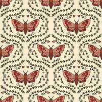Acherontia atropos realistic doodle hawk moth seamless pattern. Perfect print for tee, paper, textile and fabric. vector
