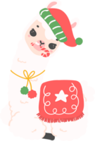 Christmas Llama cartoon illustration, Cute Alpaca with Santa Hat. png