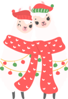 Natal lhama desenho animado ilustração, fofa alpaca com santa chapéu. png