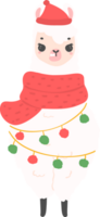 jul lama tecknad serie illustration, söt alpacka med santa hatt. png