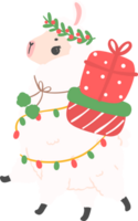 Christmas Llama cartoon illustration, Cute Alpaca with Santa Hat. png