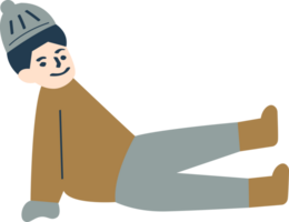 A boy is sitting on the ground in the winter png