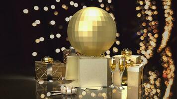 The disco ball or mirror ball and gift box for party concept 3d rendering photo