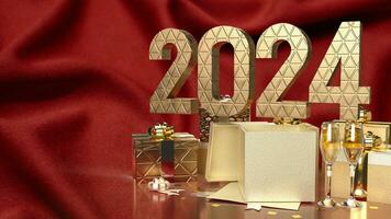 The Gold Number and gift box for celebration 2024 3d rendering photo