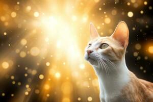 Close-up of cute cat gazing at something with beautiful bokeh background, Generative AI photo