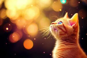 Close-up of cute cat gazing at something with beautiful bokeh background, Generative AI photo