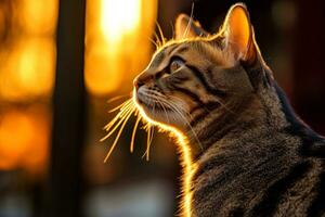 Close-up of cute cat gazing at something with beautiful bokeh background, Generative AI photo