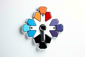 Abstract technology digital keyhole ,high tech multicolor button, Generative AI photo