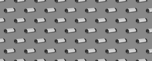 Horizontal seamless pattern. Rolls of garbage bags isolated on gray background. On the roll white copy space. photo