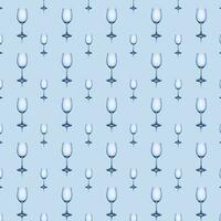 Seamless pattern of empty wine glasses on a blue background. photo