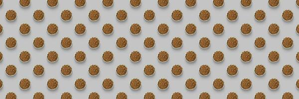 Pattern buckwheat bags are isolated on a gray background. Top view photo