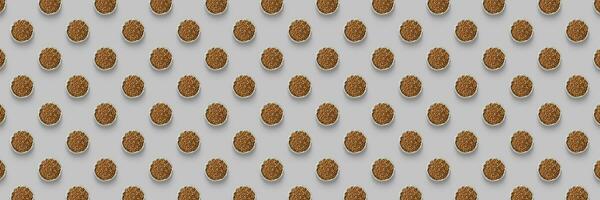 Pattern buckwheat bags are isolated on a gray background. Top view photo