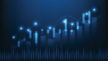 Financial business statistics with bar graph and candlestick chart show stock market price on dark blue background vector