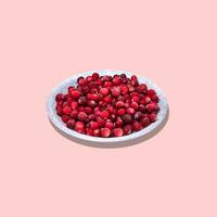 Cranberries on a gray plate are isolated on pink background. photo