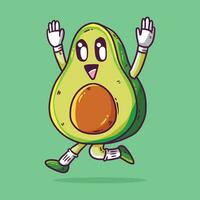 Cute happy avocado fruit mascot character jump vector cartoon illustration. Avocado Vector cartoon illustration