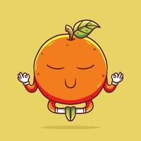 Cute cartoon vector illustration of Orange fruit mascot do meditation. Meditation Orange fruit mascot character. Orange vector.