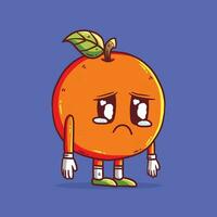 linda dibujos animados vector ilustración de triste naranja Fruta mascota. triste naranja Fruta mascota personaje. naranja vector