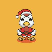 Cute chicken on christmas cartoon illustration vector