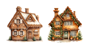 Gingerbread house watercolor clipart illustration with isolated background. AI Generative png