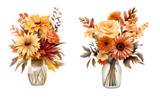 Bouquet of autumn flowers watercolor clipart illustration with isolated background. AI Generative png