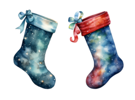 Christmas sock watercolor clipart illustration with isolated background. AI Generative png