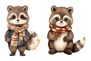 Cute raccoon watercolor clipart illustration with isolated background. AI Generative png