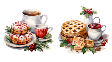 Christmas sweets watercolor clipart illustration with isolated background. AI Generative png