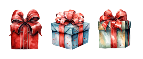 Christmas gift watercolor clipart illustration with isolated background. AI Generative png