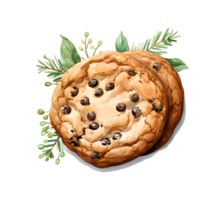Chocolate chip cookies watercolor clipart illustration with isolated background. AI Generative png